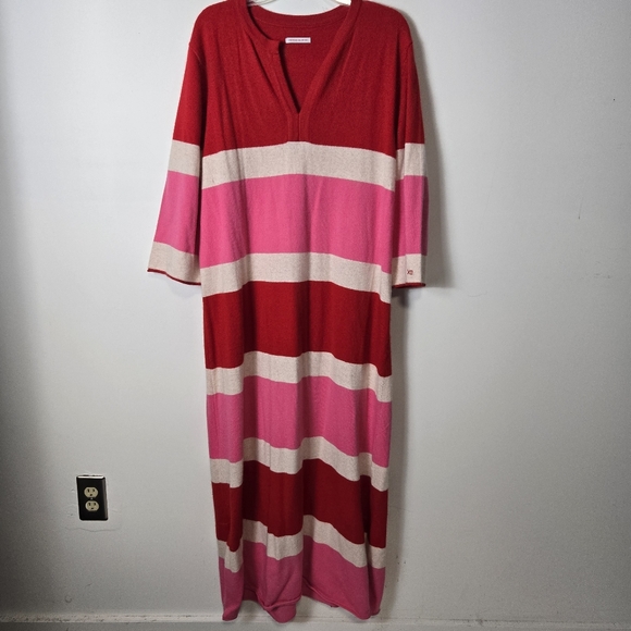 FRANCES VALENTINE Size XL Angora Lambswool Striped Maxi Sweater Dress Pink Red - Picture 10 of 10